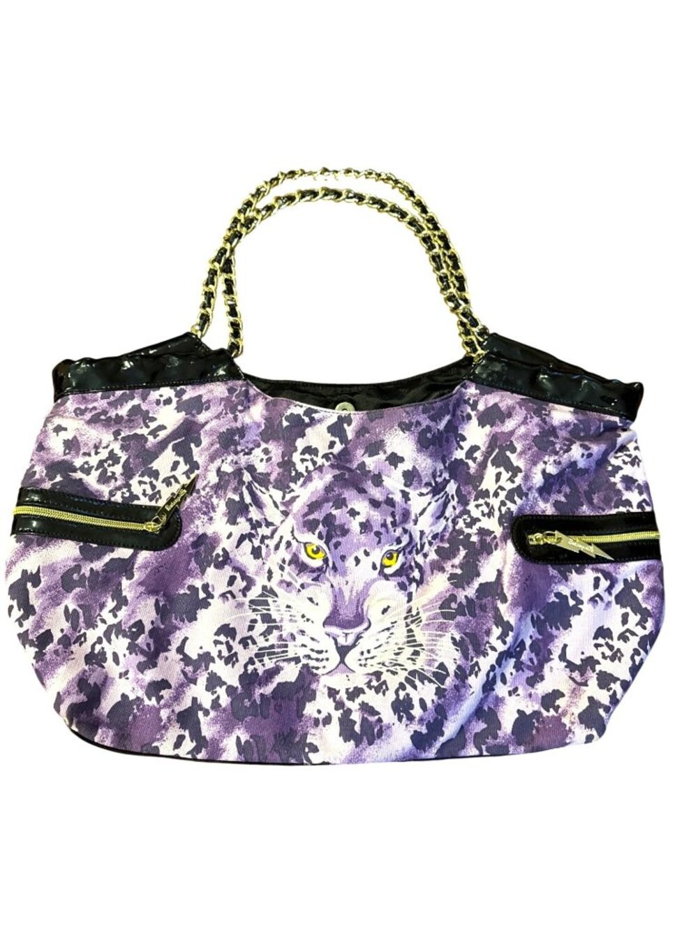 Betseyville Betsey Johnson Purple Leopard Cat Face Chain Shoulder Bag Purse